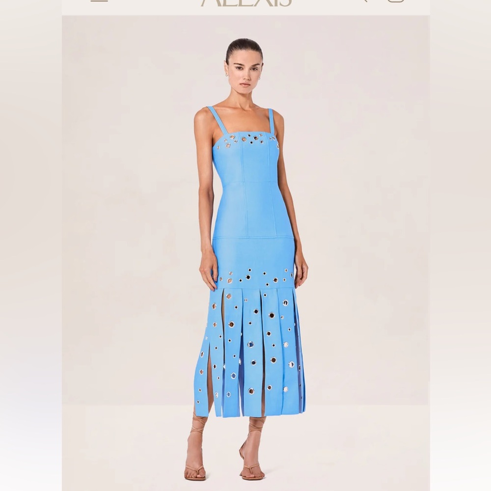 Alexis Sky Blue Midi Dress with Silver Details